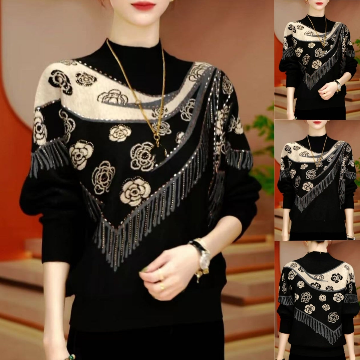 💕【M-5XL】🔥 Nowy jesienno-zimowy damski top dla kobiet w średnim wieku, modny nadruk, wygodny w noszeniu