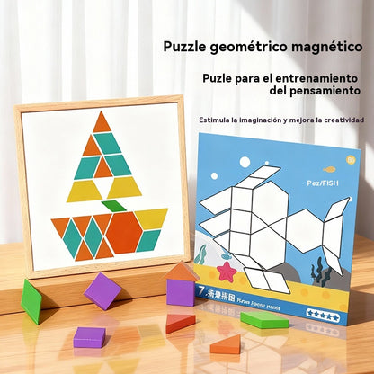 🌈🧩【75 piezas】🔥👶Juguete de rompecabezas tangram de madera magnético, entrenamiento cerebral y juguete educativo para niños, estimula el pensamiento