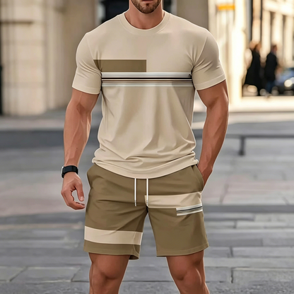 ✨Platba na dobírku【S–5XL】Pánský letní volnočasový dvoudílný set ve větších velikostech – pohodlné tričko s krátkým rukávem a kraťasy, prodyšný, pohodlný a snadno kombinovatelný.