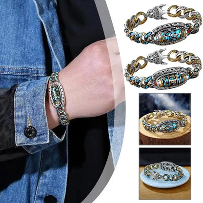 🔥 Najprodavanije✨ Narukvica od 925 sterling srebra s vintage tirkizom i šest znakova mantre-H