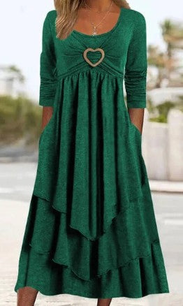 Poslední den – sleva 50 %【Velikosti S–3XL】Nové letní jednoduché šaty, s podšívkou v pase a ozdobou ve tvaru srdce, stylové a snadno kombinovatelné